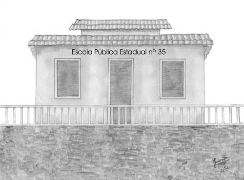 Desenho histórico da pequena Escola Pública Estadual nº 35, origem do atual Colégio Estadual Dr. Alfredo Backer.